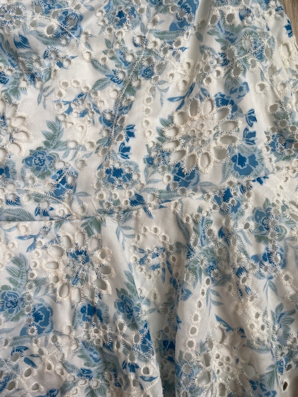 En Saison Claire Eyelet Mini Dress Puff Sleeve Blue White S - Picture 5 of 10